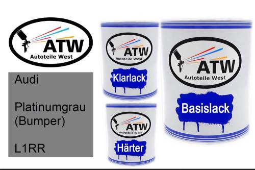 Audi, Platinumgrau (Bumper), L1RR: 1L Lackdose + 1L Klarlack + 500ml Härter - Set, von ATW Autoteile West.